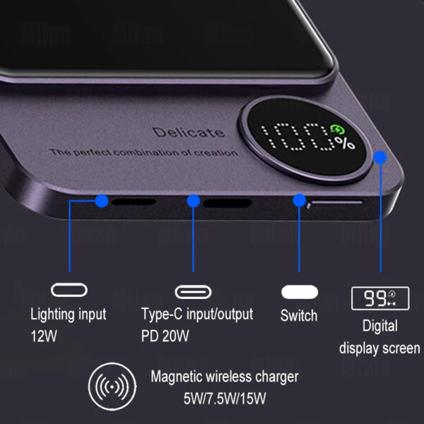 10000mAh Macsafe Magnetic Power Bank PD20W 15W Wireless Fast Charger External Auxiliary Battery Pack For Magsafe iPhone 15 14 13 - Image 4