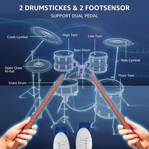 AeroBand PocketDrum 2 PLUS  Somatosensory Digital Electronic Air Drum Stick Set Drumsticks & Foot Pedals & Bluetooth Adapter - Image 5