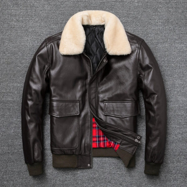 Air Force Flight Jacket Fur Collar Genuine Top Layer Cow Leather Jacket Men Black Brown Cow Coat Men's Winter Jacket 정품 가죽 - Image 3