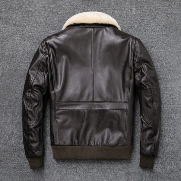 Air Force Flight Jacket Fur Collar Genuine Top Layer Cow Leather Jacket Men Black Brown Cow Coat Men's Winter Jacket 정품 가죽 - Image 5