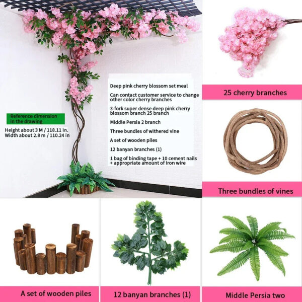 Artificial Cherry Blossom Tree Set Flower Branches and Dead Vine DIY Wedding Party Arch Decoration Home Festival Wall Decoration - Image 6