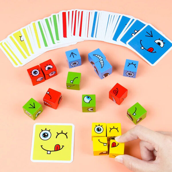 Cube Face Change Building Blocks Board Game Wood Puzzle Montessori Expression Wooden Blocks Blocos For Children Kids Toys Gift - Image 5