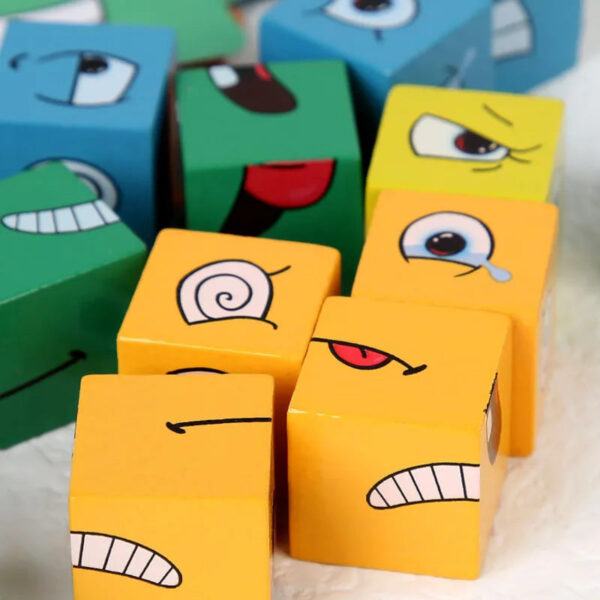 Cube Face Change Building Blocks Board Game Wood Puzzle Montessori Expression Wooden Blocks Blocos For Children Kids Toys Gift - Image 7