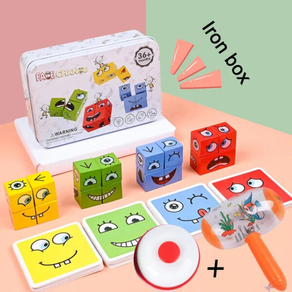 Cube Face Change Building Blocks Board Game Wood Puzzle Montessori Expression Wooden Blocks Blocos For Children Kids Toys Gift - Image 9