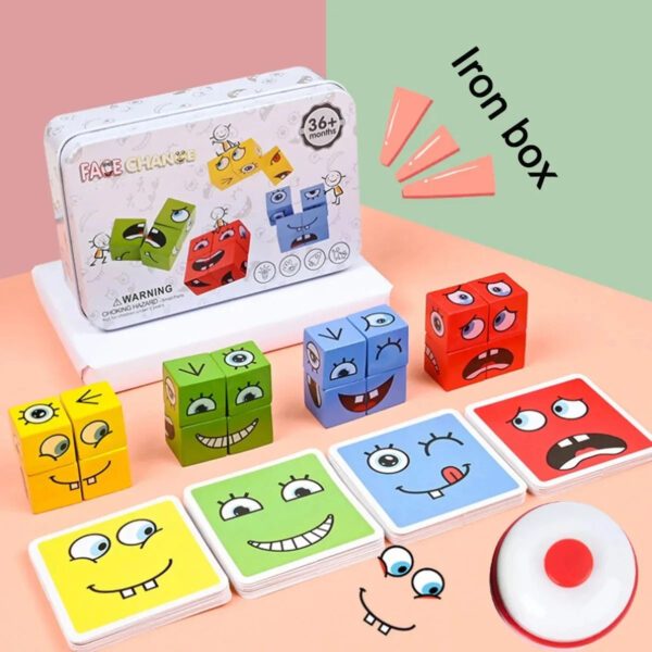 Cube Face Change Building Blocks Board Game Wood Puzzle Montessori Expression Wooden Blocks Blocos For Children Kids Toys Gift - Image 10