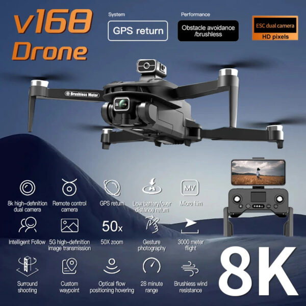 For Xiaomi V168 Drone 8K 5G GPS Professional HD Aerial Photography Dual-Camera Omnidirectional Obstacle Avoidance Drone Original - Image 2
