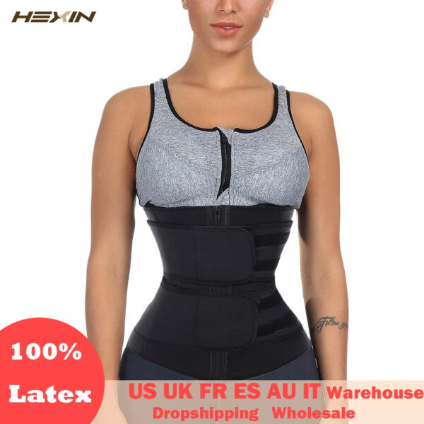 HEXIN Double Belt 100% Latex Waist Trainer - Body Shaper with Zipper Shapewear, Slimming Belt Fajas Colombianas for Fitness - Image 3