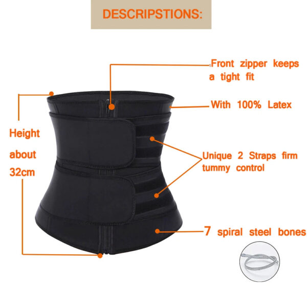 HEXIN Double Belt 100% Latex Waist Trainer - Body Shaper with Zipper Shapewear, Slimming Belt Fajas Colombianas for Fitness - Image 4
