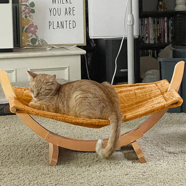 Luxury Cat Hammock Bed with Soft Plush Mat - Anti Sway, Sturdy Wood Construction, Attractive Perch for Cats and Small Dogs - Image 3