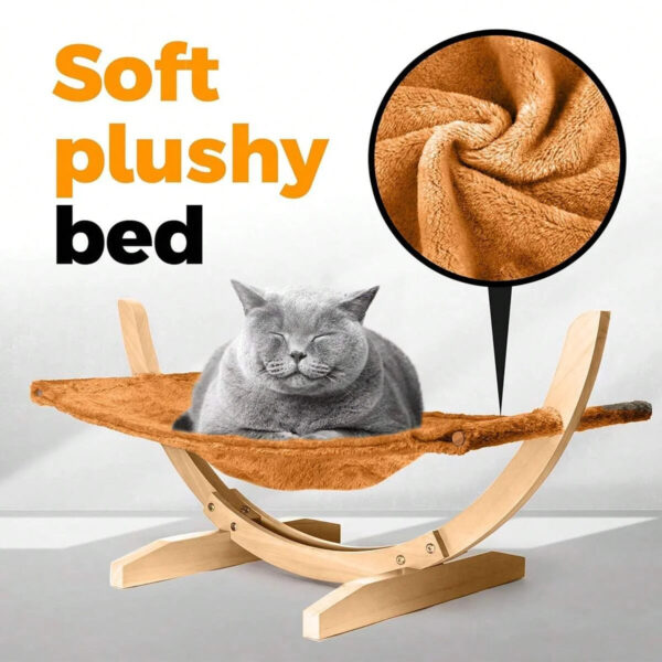 Luxury Cat Hammock Bed with Soft Plush Mat - Anti Sway, Sturdy Wood Construction, Attractive Perch for Cats and Small Dogs - Image 6