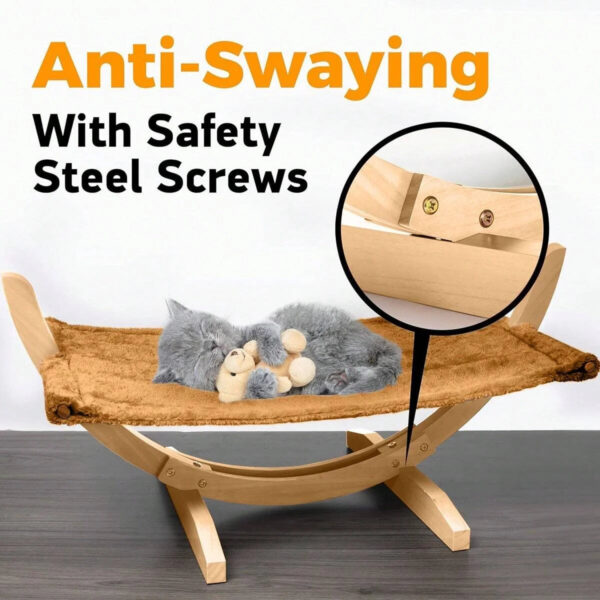 Luxury Cat Hammock Bed with Soft Plush Mat - Anti Sway, Sturdy Wood Construction, Attractive Perch for Cats and Small Dogs - Image 7