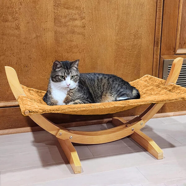 Luxury Cat Hammock Bed with Soft Plush Mat - Anti Sway, Sturdy Wood Construction, Attractive Perch for Cats and Small Dogs - Image 8