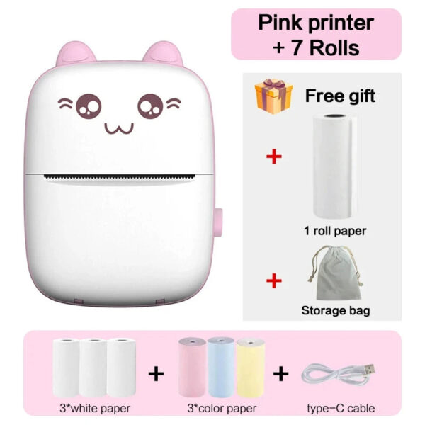 Mini Thermal Printer Wireless BT 200dpi Label Photo Memo Wrong Question Printing Tag Bluetooth Printer USB Cable Portable - Image 12