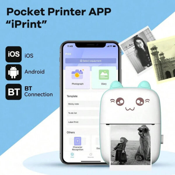 Mini Thermal Printer Wireless BT 200dpi Label Photo Memo Wrong Question Printing Tag Bluetooth Printer USB Cable Portable - Image 7