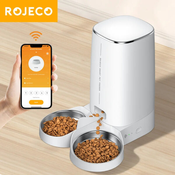 ROJECO Automatic Cat Feeder Pet Smart Cat Food Kibble Dispenser Remote Control Auto WiFi Double Feeder For Cats Dog Accessories - Image 3