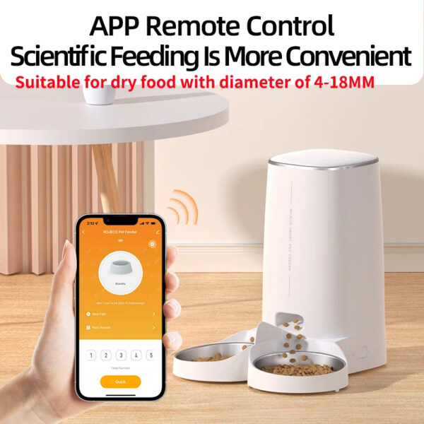 ROJECO Automatic Cat Feeder Pet Smart Cat Food Kibble Dispenser Remote Control Auto WiFi Double Feeder For Cats Dog Accessories - Image 5