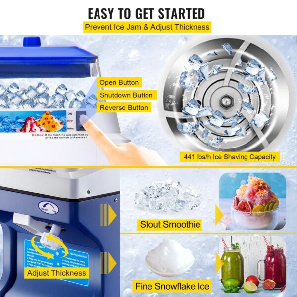 VEVOR 120/200 KG/H Electric Ice Shaver Branch Crusher Chopper Smoothie Blender Granizing Machine Shredder Snow Cone Cubes Maker - Image 7