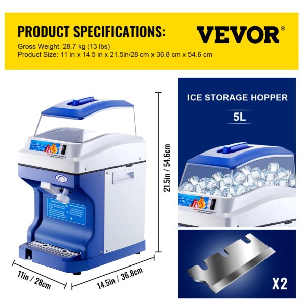 VEVOR 120/200 KG/H Electric Ice Shaver Branch Crusher Chopper Smoothie Blender Granizing Machine Shredder Snow Cone Cubes Maker - Image 9